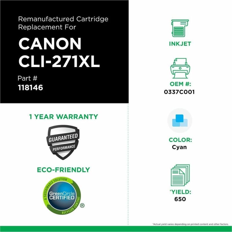 Clover Imaging Remanufactured High Yield Cyan Ink Cartridge for Canon CLI-271XL (0337C001) - Thumbnail 3