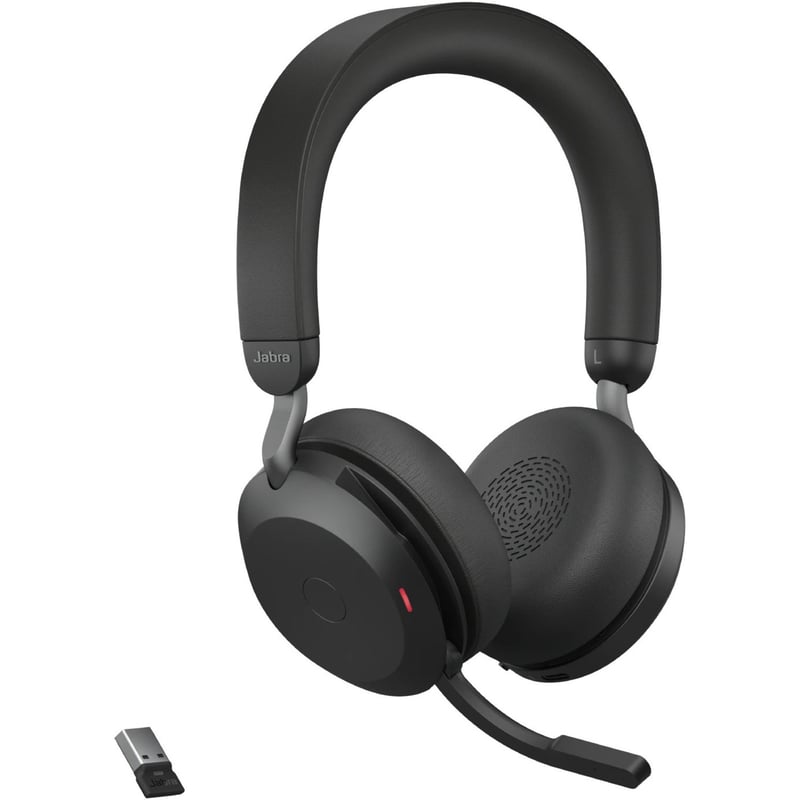 Jabra Evolve2 75 Wireless On-ear Stereo Headset - USB-A - Unified Communication - Black - Binaural - Ear-cup - 3000 cm - Bluetooth - 20 Hz to 20 kHz - MEMS Technology Microphone - Noise Cancelling - Thumbnail 1