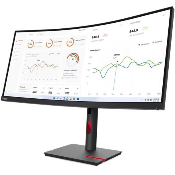 Lenovo ThinkVision T34w-30 34" Class UW-QHD Curved Screen LCD Monitor - 21:9 - Raven Black - Thumbnail 2