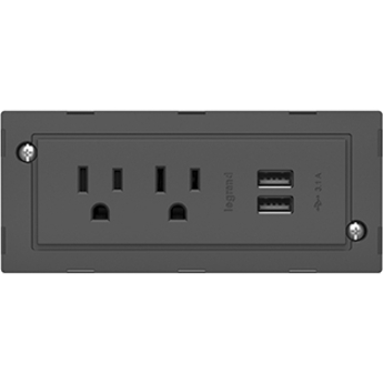 Wiremold Furniture Power 2-Outlet with USB-A Unit- Black - Thumbnail 3