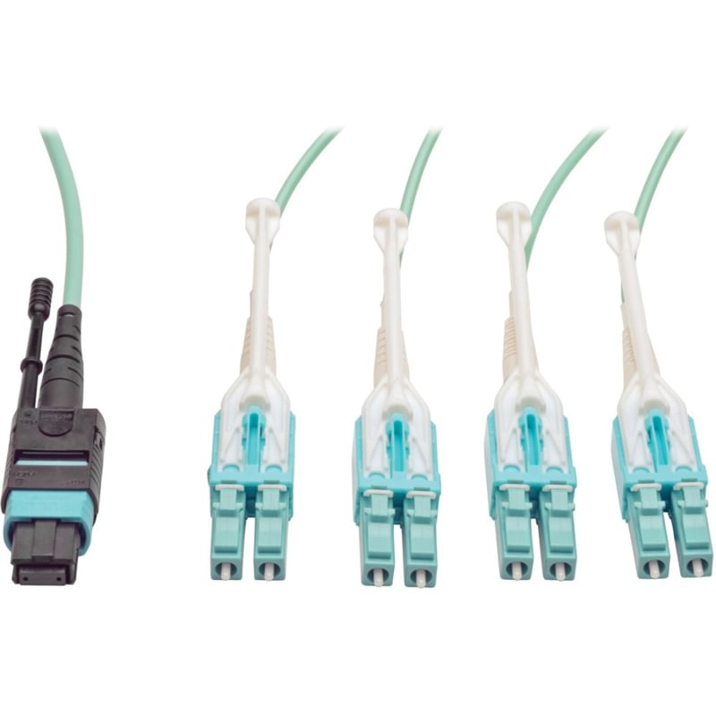 Eaton Tripp Lite Series MTP/MPO Fan-out Cable with Push/Pull Tab Connectors, MTP/MPO to 4xLC, 40GbE, 40GBASE-SR4,OM3 Plenum-rated - Aqua, 5M (16.4 ft.) - Thumbnail 1