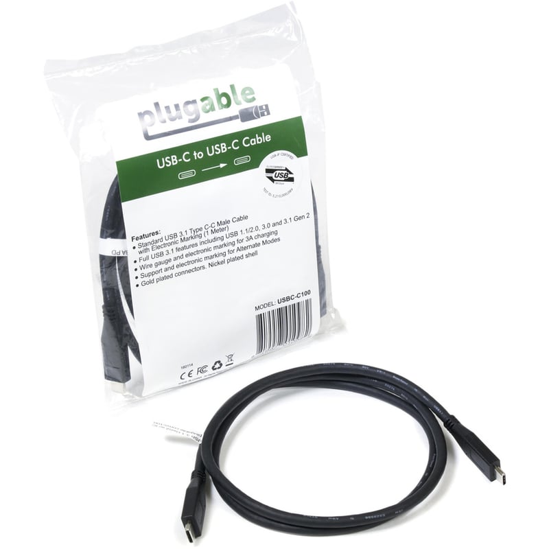 Plugable 10Gbps USB C to USB C Cable, 3.3 feet (1 Meter), 3A, USB-IF Certified, USB 3.1 Gen 2 Type-C - Thumbnail 2