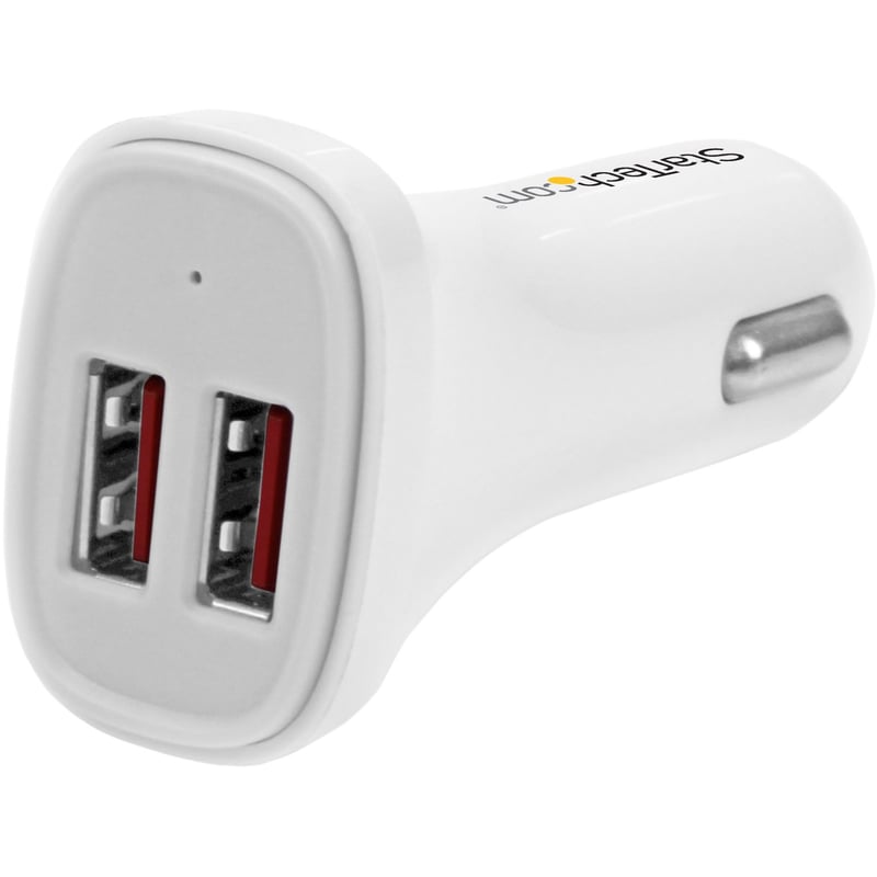 StarTech.com Dual Port USB Car Charger - White - High Power 24W/4.8A - 2 port USB Car Charger - Charge two tablets at once - Thumbnail 1