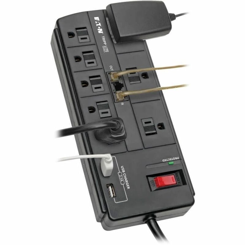 Tripp Lite by Eaton 8-Outlet Surge Protector with 2 USB Ports (2.1A Shared) - 8 ft. (2.43 m) Cord 1200 Joules Tel/Modem Black - Thumbnail 3