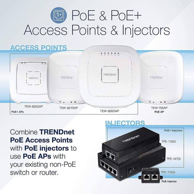 TRENDnet AC2200 Tri-Band PoE+ Indoor Wireless Access Point, 867Mbps WiFi AC + 400Mbps WiFi N Bands, Wave 2 MUMIMO, Client bridge, WDS, AP, WDS Bridge, WDS Station, Repeater Modes, White, TEW-826DAP - Thumbnail 3