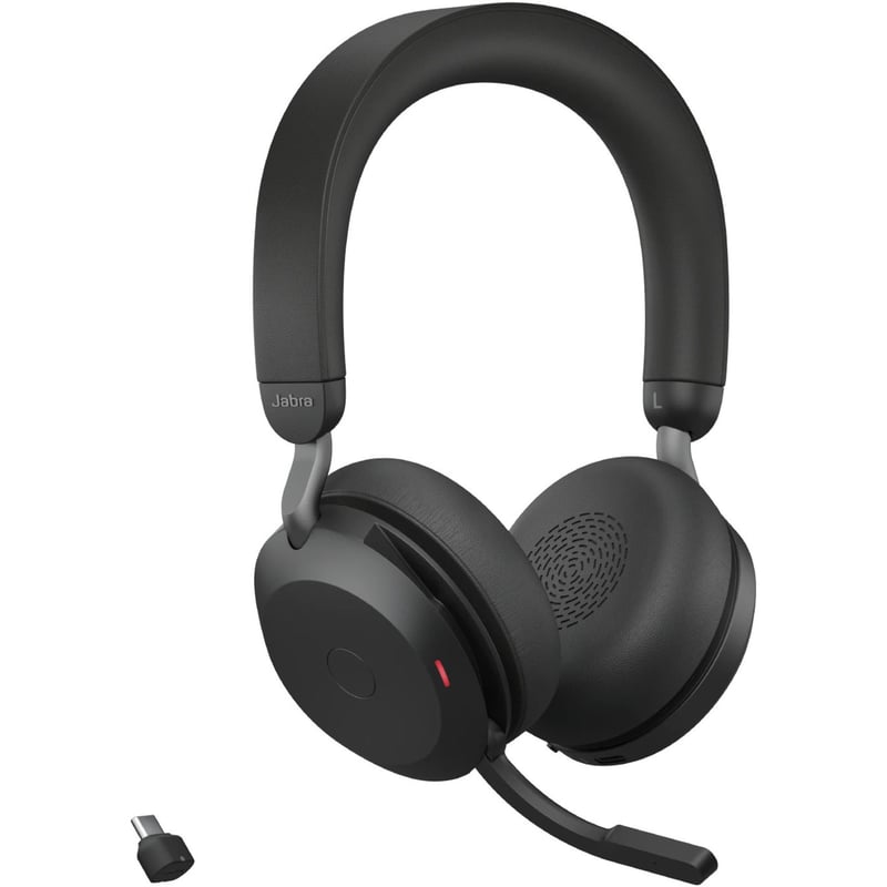 Jabra Evolve2 75 Wireless On-ear Stereo Headset - USB-C - Unified Communication - With Charging Stand - Black - Binaural - Ear-cup - 3000 cm - Bluetooth - 20 Hz to 20 kHz - MEMS Technology Microphone - Noise Cancelling - Thumbnail 1