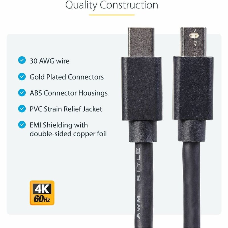 StarTech.com 3ft (1m) Mini DisplayPort Cable, 4K x 2K Ultra HD Video, Mini DisplayPort 1.2 Cable, Mini DP Cable for Monitor, mDP Cord, M/M - Thumbnail 4