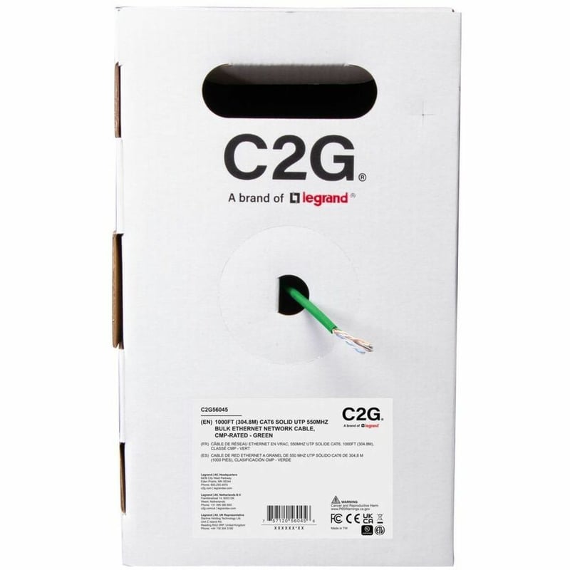 C2G BULK CAT6 UTP CMP TAA GREEN C2G 1000FT CAT6 ETHERNET CABLE CMP - Thumbnail 2