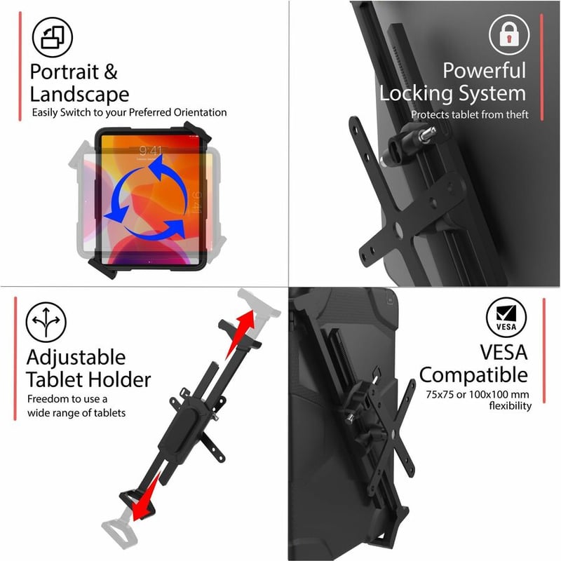 CTA Digital Security VESA Flushed Wall Mount for 7-14-Inch Tablets (Black) - Thumbnail 4
