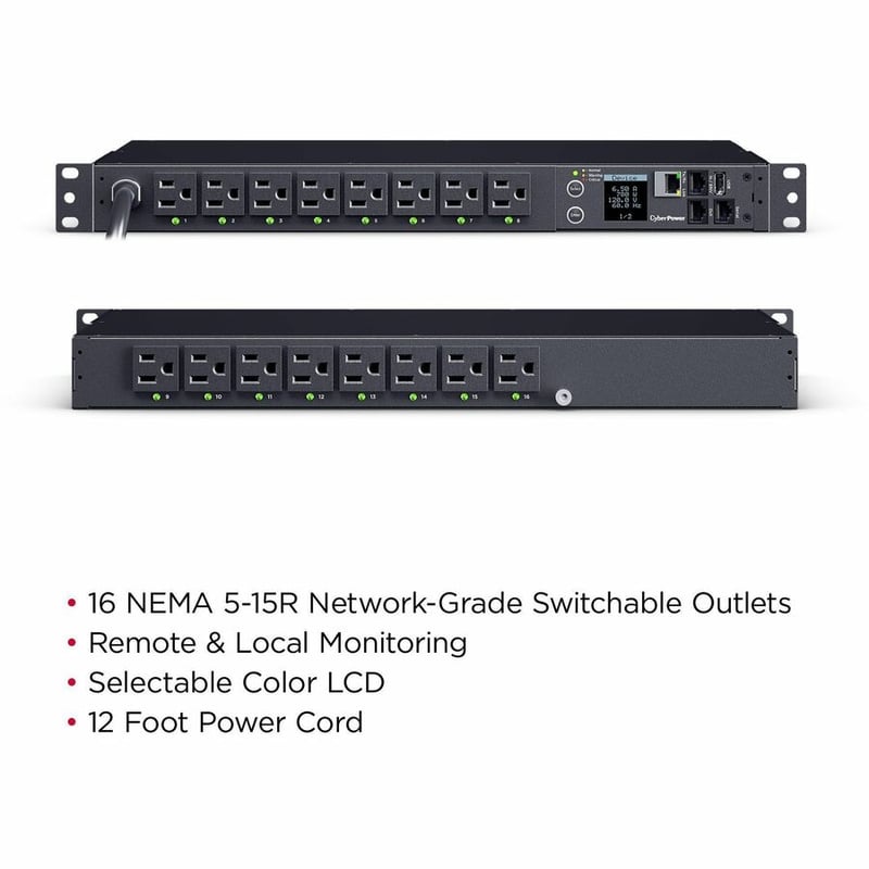 CYBERPOWER PDU41021 PDU 16 OUTLETS 12 FT NEMA 5-15P - Thumbnail 2