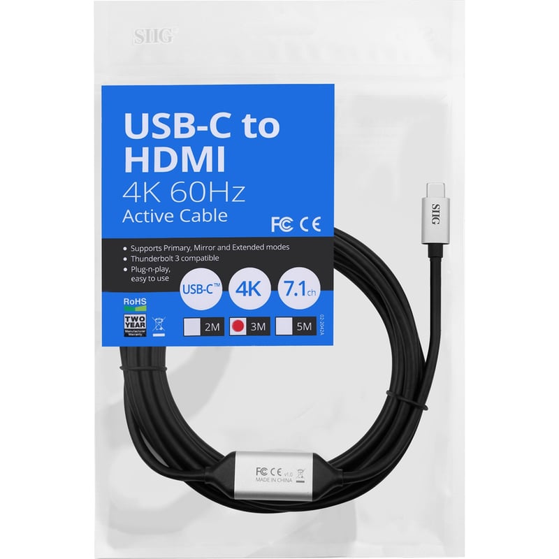 SIIG USB-C to HDMI 4K 60Hz Active Cable - 3M - Thumbnail 5