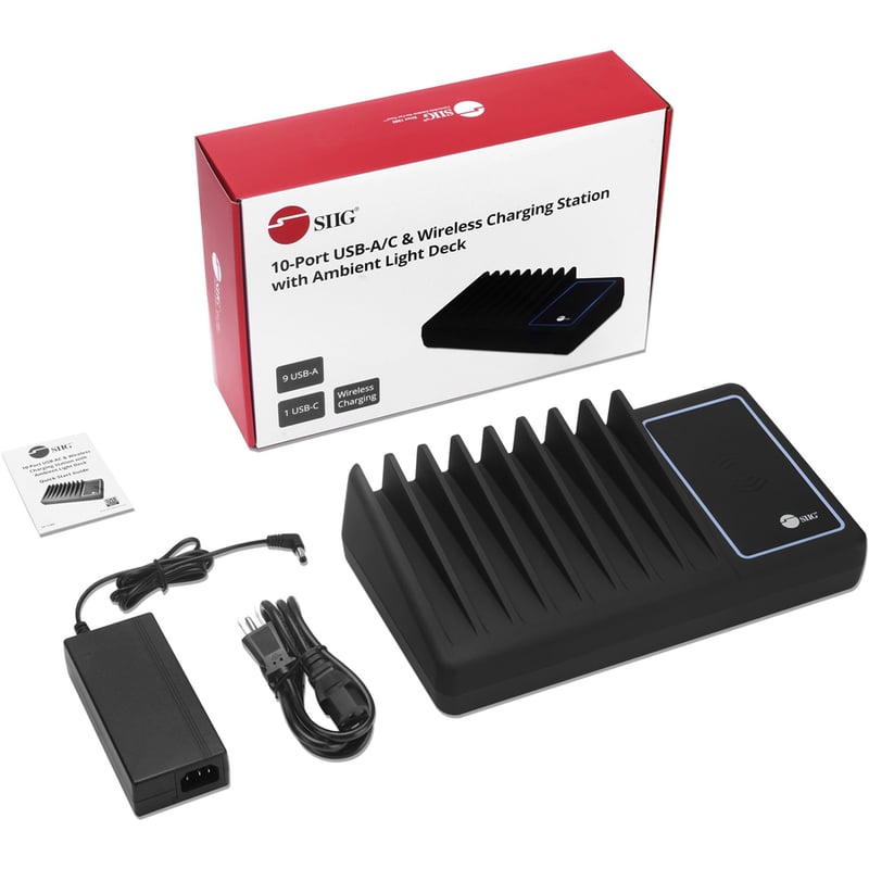 SIIG 10-Port USB-A/C & Wireless Charging Station With Ambient Light Deck - Thumbnail 4