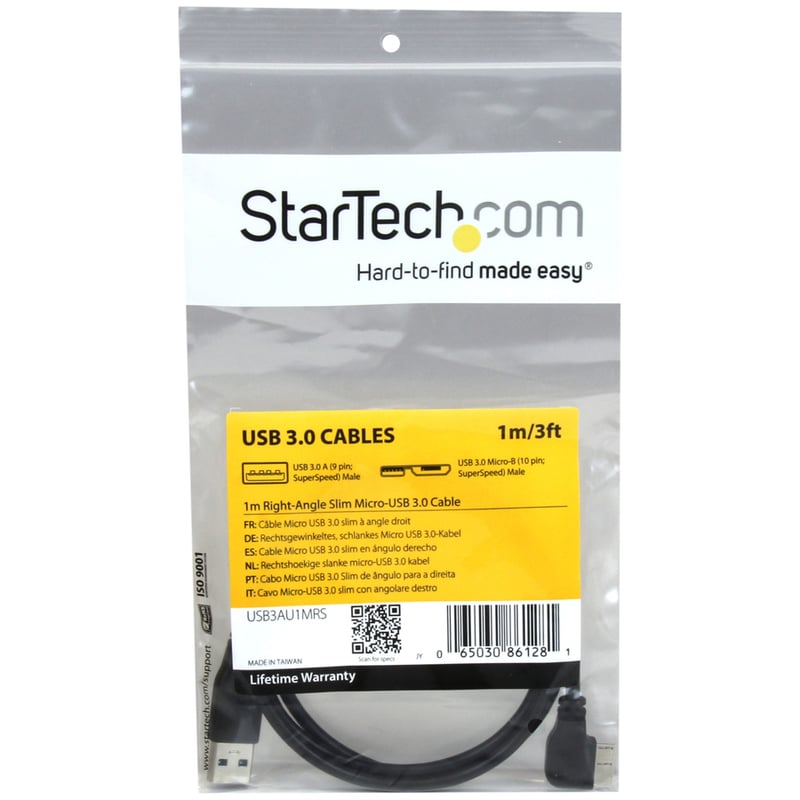 StarTech.com 1m 3 ft Slim Micro USB 3.0 (5Gbps) Cable - M/M - USB 3.0 A to Right-Angle Micro USB - USB 3.2 Gen 1 - Thumbnail 4