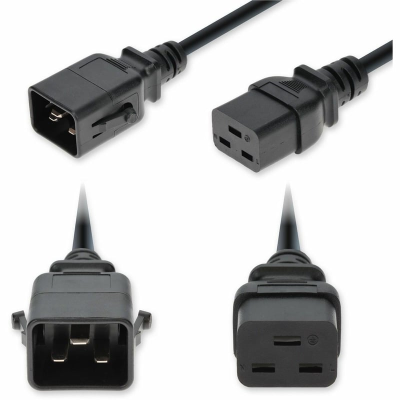 AddOn 2ft C20 Male to C19 Female P-Lock Compatible Standard Commercial Temp 14 AWG 250V at 15A PVC SJT (Service Junior Thermoplastic) Black Power Cable