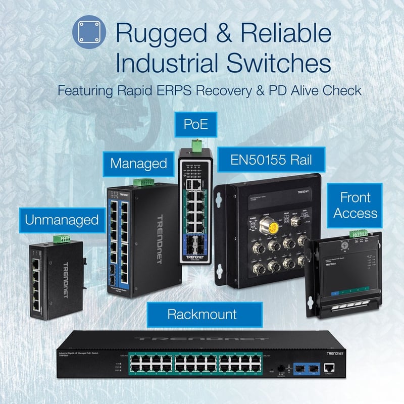 TRENDnet 8-Port Hardened Industrial Gigabit DIN-Rail Switch, 16 Gbps Switching Capacity, IP30 Rated Metal Housing (-40 to 167 ?F), DIN-Rail & Wall Mounts Included, Lifetime Protection, Black, TI-G80