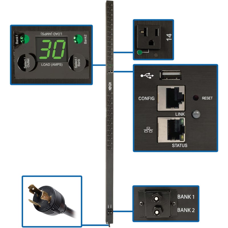 Eaton Tripp Lite Series 2.9kW Single-Phase Monitored Per-Outlet PDU - LX Platform, 24 5-15/20R Outlets (120V), L5-30P Input, 0U, TAA - Thumbnail 1