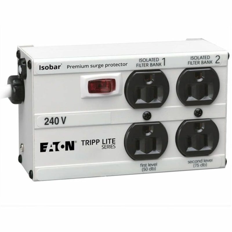 Eaton Tripp Lite Series Isobar 4-Outlet 230V Surge Protector, 6 ft. (1.83 m) Cord with Right-Angle Plug, 330 Joules, Metal Housing - Thumbnail 1