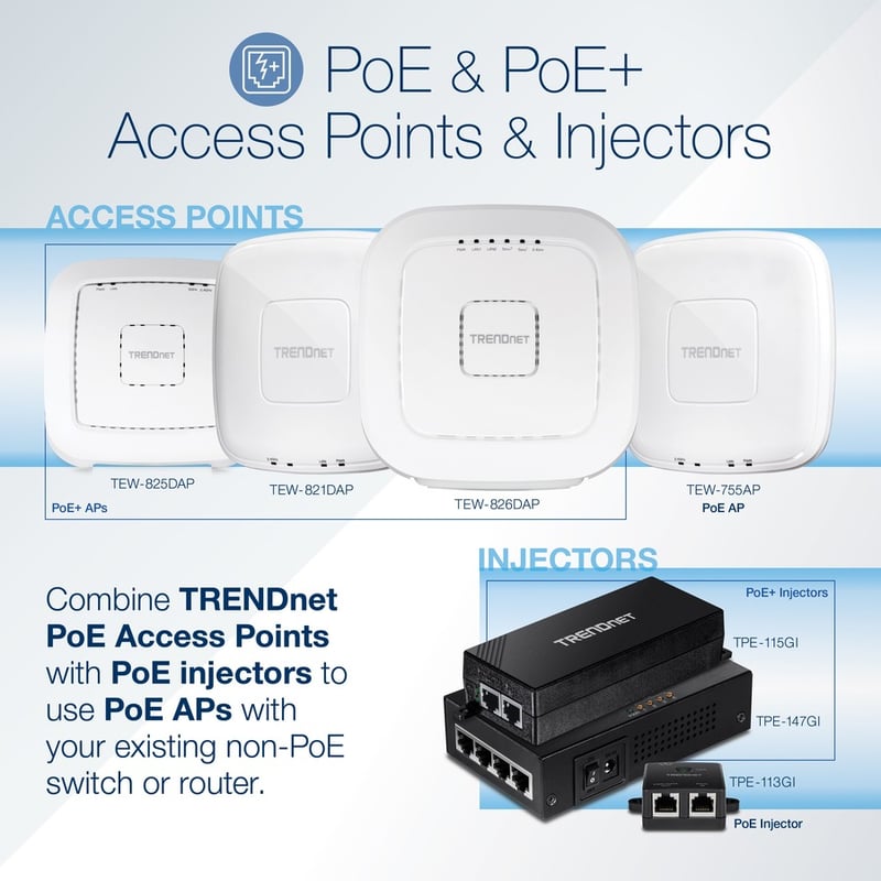 TRENDnet 65W 4-Port Gigabit PoE+ Injector, TPE-147GI, 4 x Gigabit Ports(Data in), 4 x gigabit PoE Ports(Data + PoE Out), Multi-Port PoE+ Injector up to 100m(328 ft.), Add PoE+ Power to Non-PoE Switch - Thumbnail 4