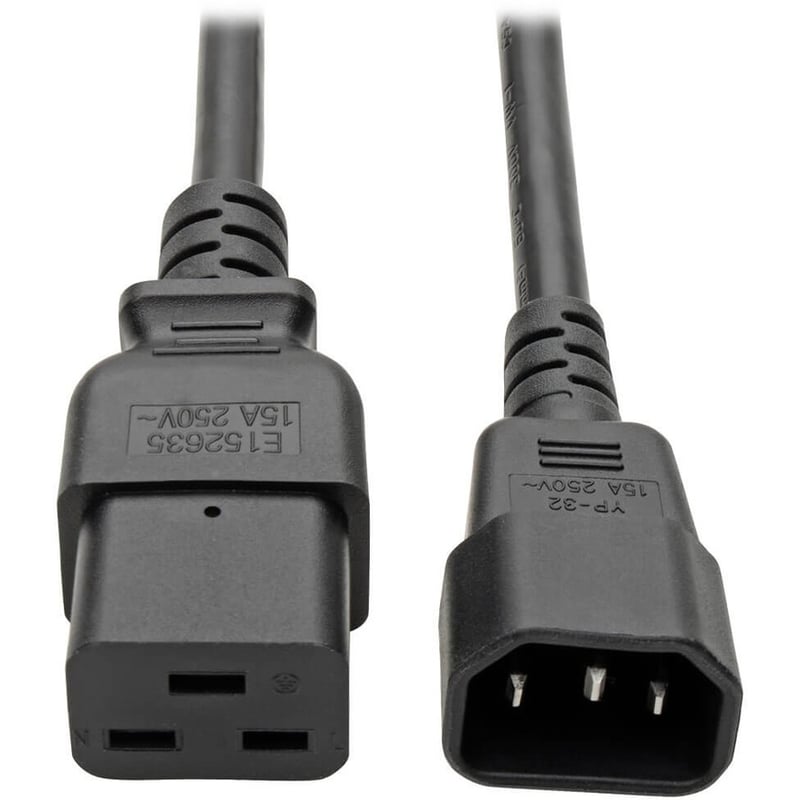 Eaton Tripp Lite Series Power Cord, C19 to C14 - Heavy-Duty, 15A, 250V, 14 AWG, 2 ft. (0.61 m), Black - Thumbnail 1