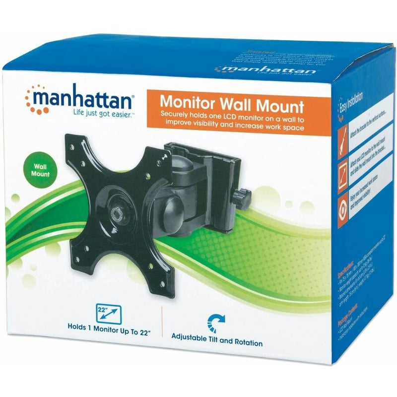 Wall Mount for TV & Monitors (Tilt and Swivel 2 pivots), For screens 13" to 27" , VESA compatability: 75x75mm and 100x100mm - check the dimensions of the four mounting holes on back of screen to ensure it fits, Max 12kg, Black, Bracket - Thumbnail 2