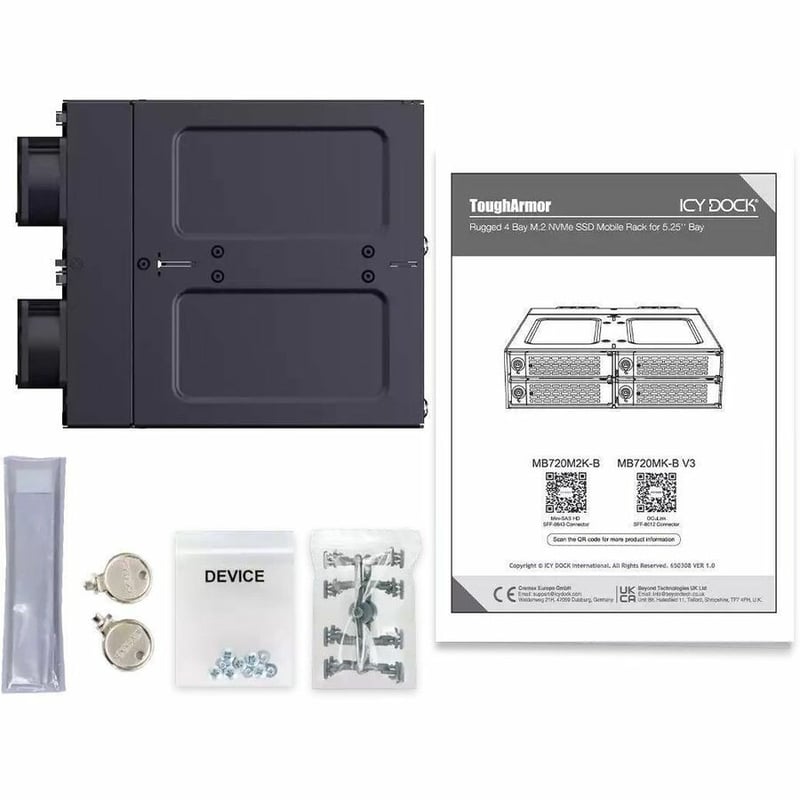 Icy Dock ToughArmor MB873MP-B V2 Drive Enclosure for 5.25" M.2, PCI Express NVMe 4.0 - SFF-8612 OCuLink Host Interface Internal - Black - Thumbnail 4