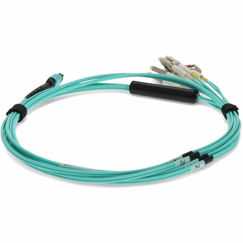 AddOn 5m MPO/UPC to 4xLC/UPC Duplex Aqua OM3 LSZH 8-Strand Fiber Fanout Cable - Thumbnail 4