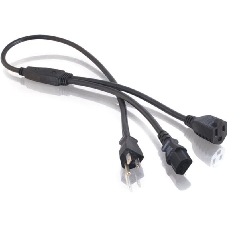 C2G 3ft 16 AWG 1-to-2 Power Cord Splitter (NEMA 5-15P to 1 NEMA 5-15R + 1 IEC320C13) - Thumbnail 1