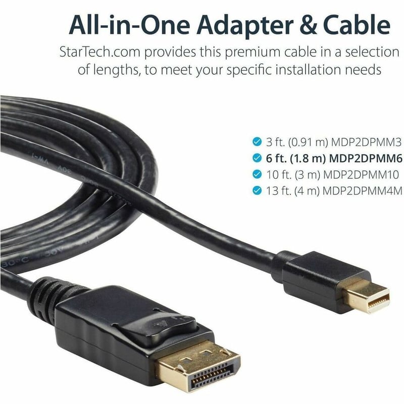 StarTech.com 6 ft Mini DisplayPort to DisplayPort 1.2 Adapter Cable M/M - DisplayPort 4k - Thumbnail 3