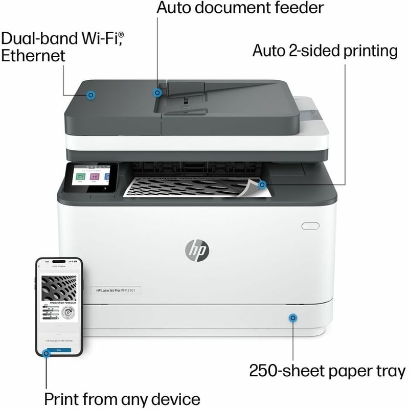 HP LaserJet Pro 3101fdw Wireless Laser Multifunction Printer - Monochrome