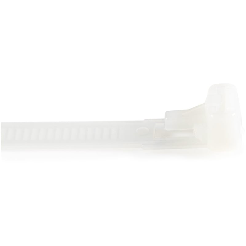 StarTech.com 5"(12cm) Reusable Cable Ties, 1-1/8"(30mm) Dia. 50lb(22Kg) Tensile Strength, Nylon, In/Outdoor, UL Listed, 100 Pack, White - Thumbnail 2
