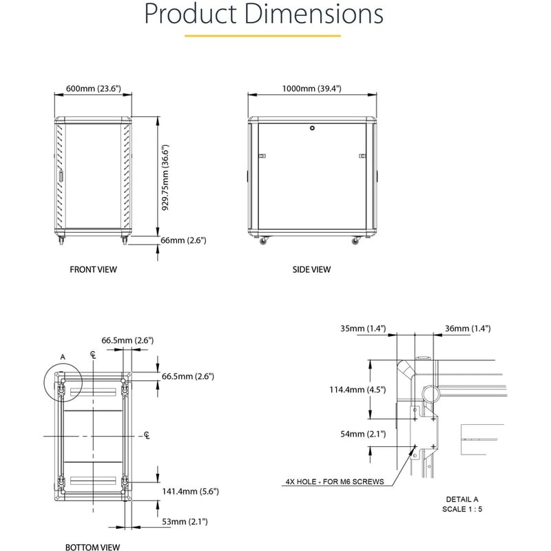 StarTech.com 4-Post 18U Server Rack Cabinet, 19" Data Rack Cabinet for Computer / IT Equipment, Home Network Rack, Half Height Server Rack - Thumbnail 4