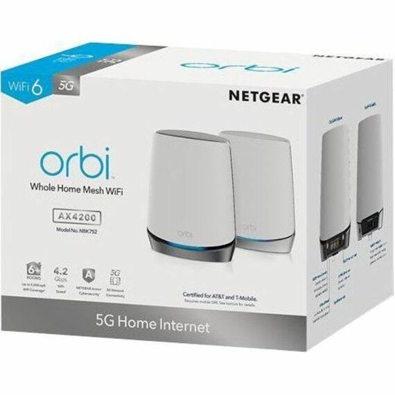 Netgear Orbi NBK752 Wi-Fi 6 IEEE 802.11 a/b/g/n/ac/ax 1.0 SIM Cellular Modem/Wireless Router - Thumbnail 3