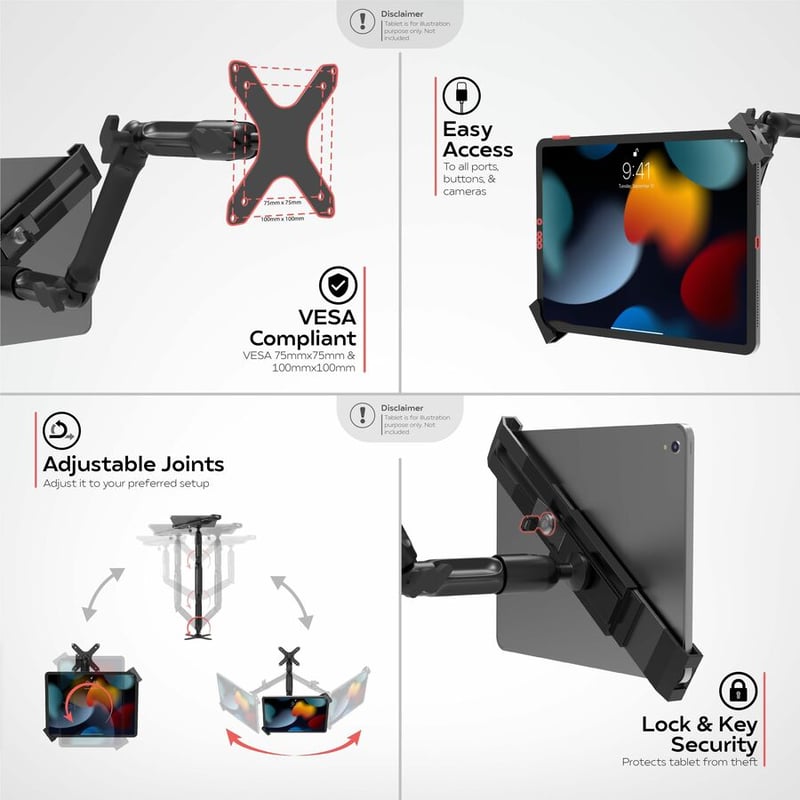 CTA Digital Custom Flex Security Wall Mount for 7-14 Inch Tablets, including iPad 10.2-inch (7th/ 8th/ 9th Gen.) - Thumbnail 3
