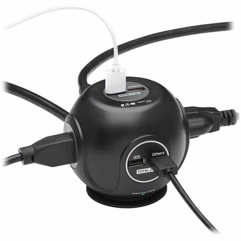 Tripp Lite by Eaton Safe-IT 3-Outlet Spherical Surge Protector 5-15R Outlets 4 USB Charging Ports 8 ft. (2.4 m) Cord Antimicrobial Protection - Thumbnail 2