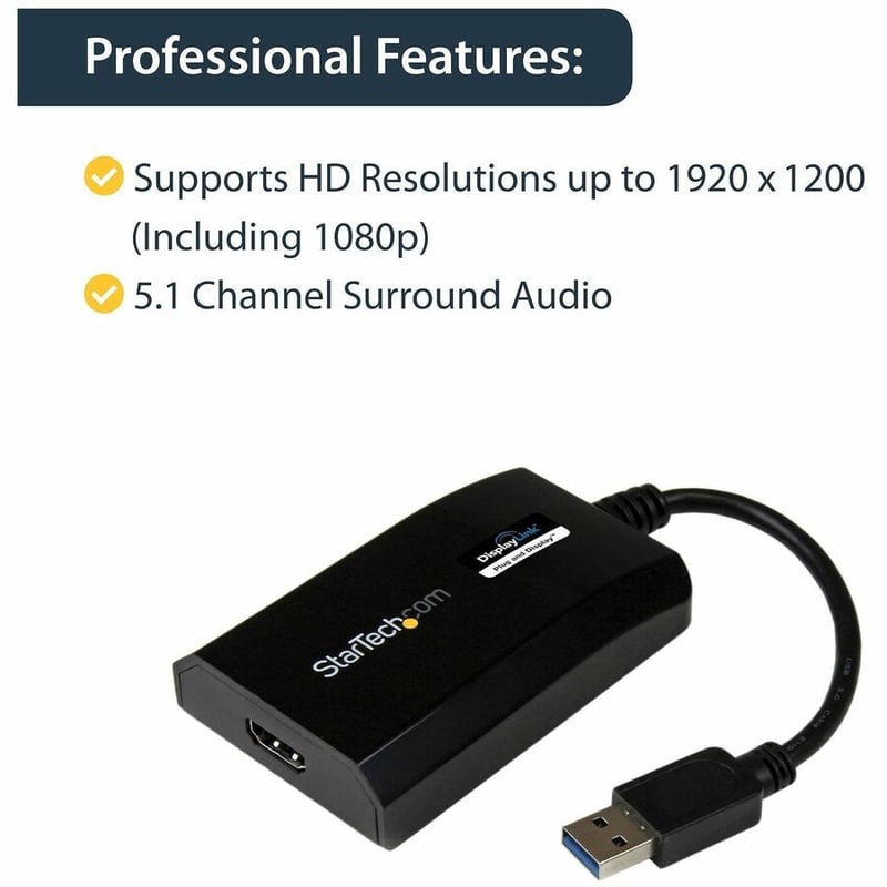 StarTech.com USB 3.0 to HDMI Adapter, DisplayLink Certified, 1920x1200, USB-A to HDMI Display Adapter, External Graphics Card for Mac/PC - Thumbnail 4