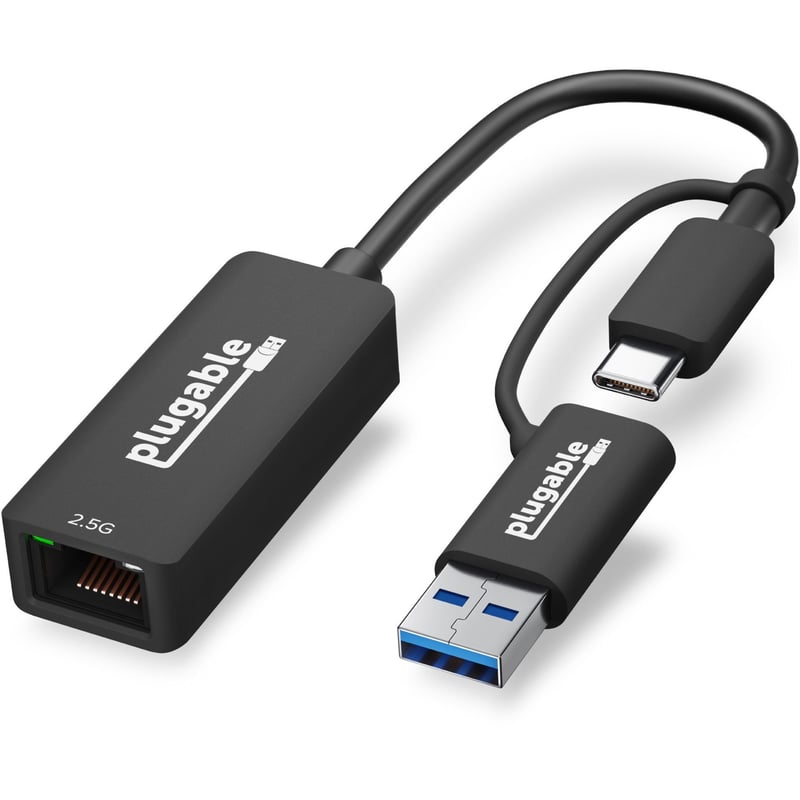 Plugable 2.5G USB C and USB to Ethernet Adapter - 2-in-1 Adapter - Thumbnail 1