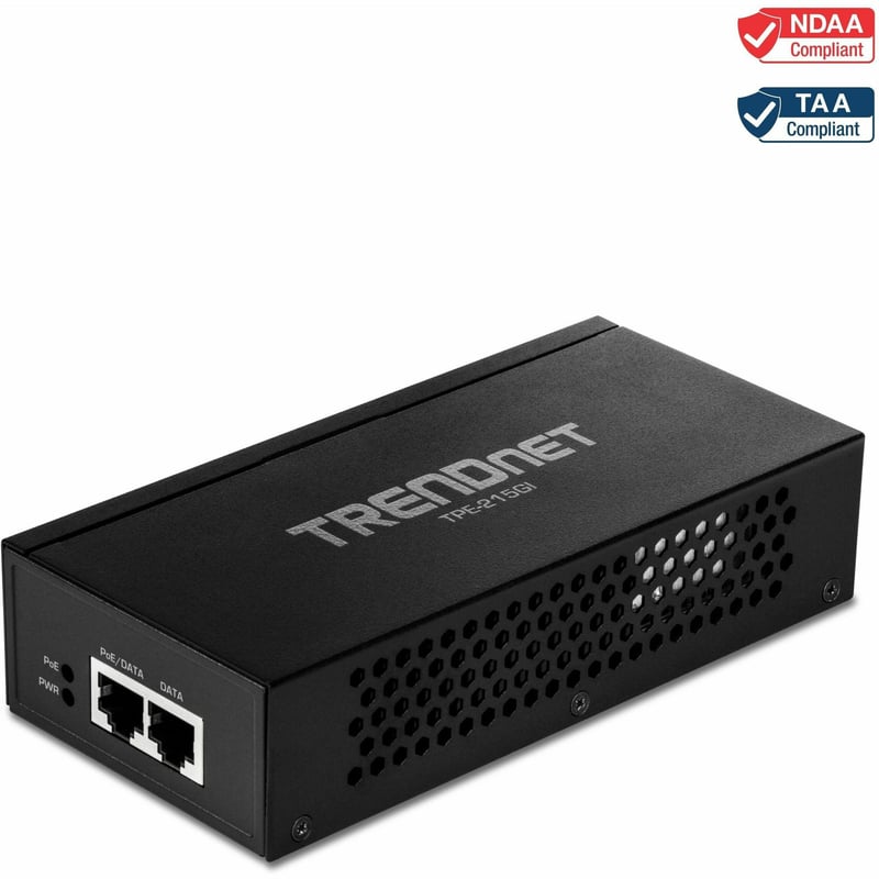 TRENDnet 2.5G PoE+ Injector, TPE-215GI, PoE (15.4W) or PoE+ (30W), Converts a non-PoE Port to a PoE+ 2.5G Port, 2.5GBASE-T Compliant, Integrated Power Supply, Network a PoE device up to 100m (328 ft.) - Thumbnail 1