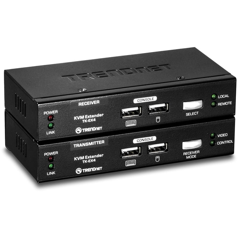 TRENDnet KVM Extension Kit, Extend Keyboard/Video/Mouse Controls, up to 100 Meters (328 ft.), Hot-Keys, Transmitter, Receiver, PS/2, VGA, TK-EX4 - Thumbnail 2