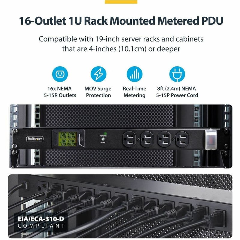 16-OUTLET HORIZONTAL RACK MOUNT PDU - 1U POWER DISTRIBUTION TAA - Thumbnail 2