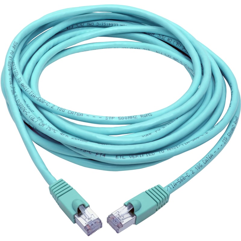 Eaton Tripp Lite Series Cat6a 10G Snagless Shielded STP Ethernet Cable (RJ45 M/M), PoE, Aqua, 20 ft. (6.09 m) - Thumbnail 2