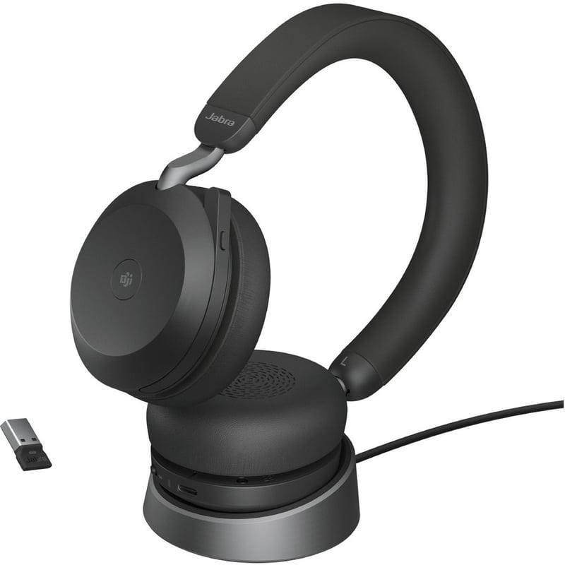 Jabra Evolve2 75 Wireless On-ear Stereo Headset - USB-A - For MS Teams - With Charging Stand - Black - Binaural - Ear-cup - 3000 cm - Bluetooth - 20 Hz to 20 kHz - MEMS Technology Microphone - Noise Cancelling - Thumbnail 5