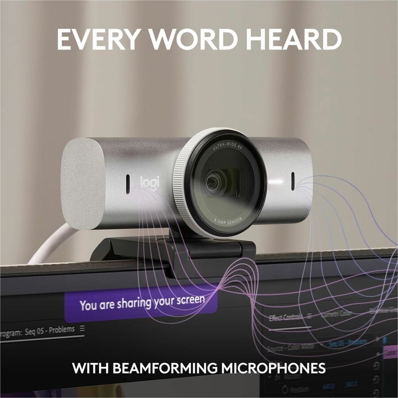Logitech MX Brio Ultra HD 4K Collaboration and Streaming Webcam, 1080p at 60 FPS, Dual Noise Reducing Mics, Show Mode, USB-C, Webcam Cover, Works with Microsoft Teams, Zoom, Google Meet, Pale Gray - Thumbnail 3