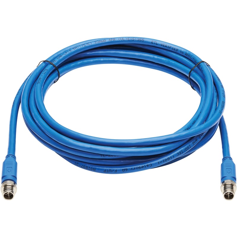 Eaton Tripp Lite Series M12 X-Code Cat6a 10G F/UTP CMR-LP Shielded Ethernet Cable (M/M), IP68, PoE, Blue, 3 m (9.8 ft.) - Thumbnail 1