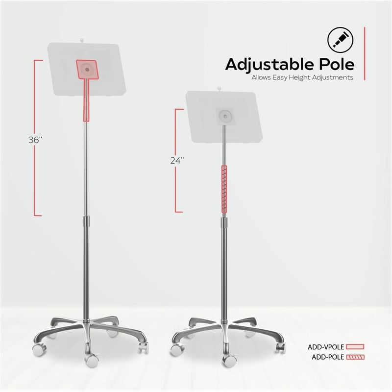 CTA Digital VESA-Compatible Heavy-Duty Height-Adjustable Rolling Floor Stand - Thumbnail 5