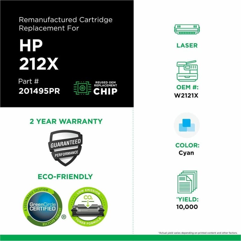Clover Imaging Remanufactured High Yield Cyan Toner Cartridge (Reused OEM Chip) for HP 212X (W2121X) - Thumbnail 3