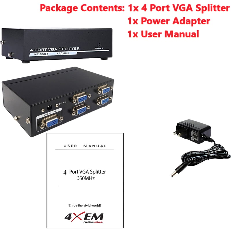 4XEM 4-Port VGA Splitter 350 MHz - Thumbnail 2