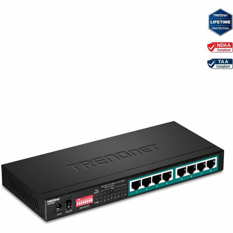 TRENDnet 8-Port Gigabit Long Range Poe+ Switch; TPE-LG80;65W Poe Budget; Ethernet/Network Switch; Long-Range Poe+ Extends Range Up to 200M (656 ft.); 16 Gbps Switching Capacity; Lifetime Protection - Thumbnail 1