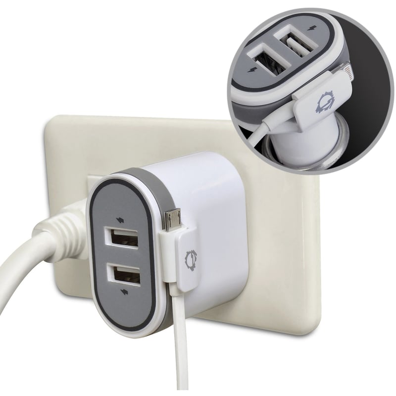 SIIG Fast Charging USB Wall Charger & Car Charger Bundle Pack - White - Thumbnail 3