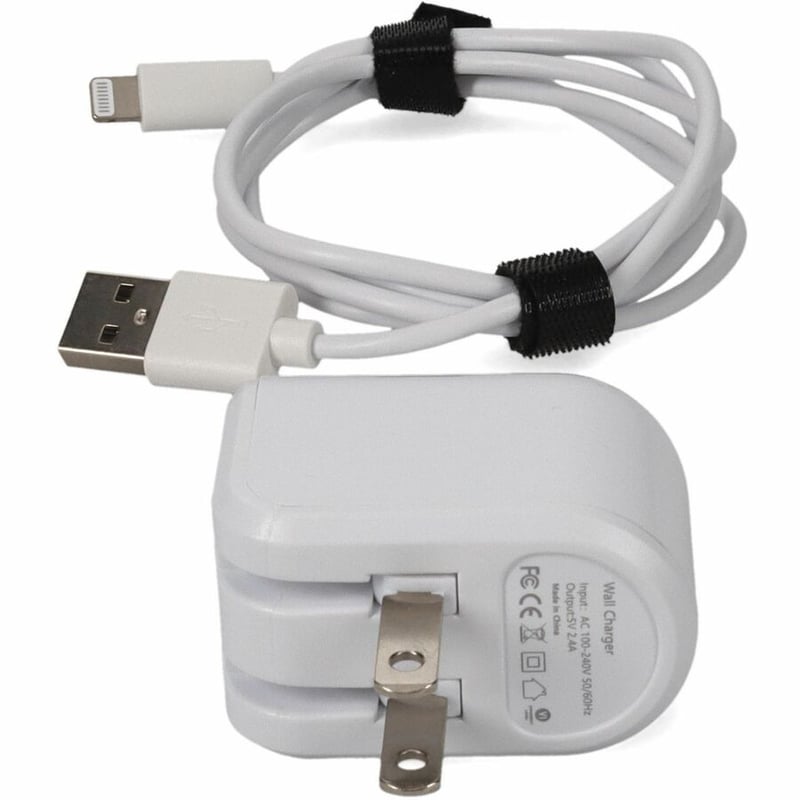 AddOn 1m USB A 2.0 Male to Lightning Male White Cable with 5V 2.4A Wall Plug - Thumbnail 2