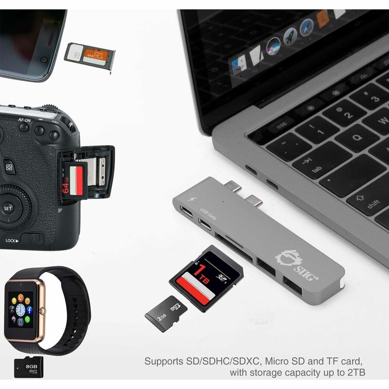 SIIG Thunderbolt 3 USB-C Hub with Card Reader & PD Adapter - Space Gray - Thumbnail 3